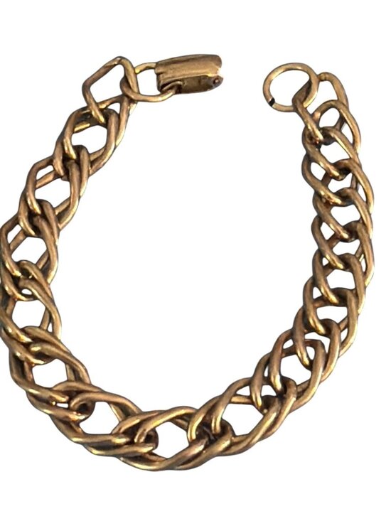 Jewelry - Vintage Silver Tone Double Curb Link Bracelet Fold Over Clasp 7" Estate 19g
